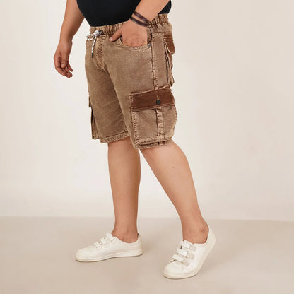 Kagad Mens Plus Size Loose Fit Rust Color Denim Cargo Pocket Short - Style Code "KGDST-406077