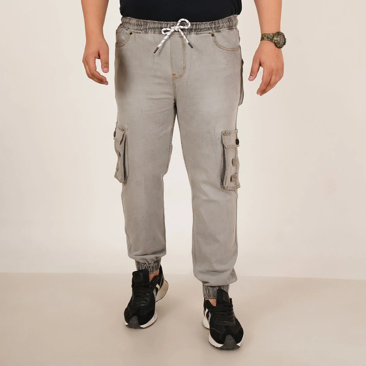 Abfy Zoo Mens Plus Size Loose Fit Light Grey Color Denim Jogger - Style Code "KGDJGR-406060