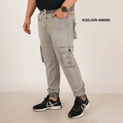 Abfy Zoo Mens Plus Size Loose Fit Light Grey Color Denim Jogger - Style Code "KGDJGR-406060