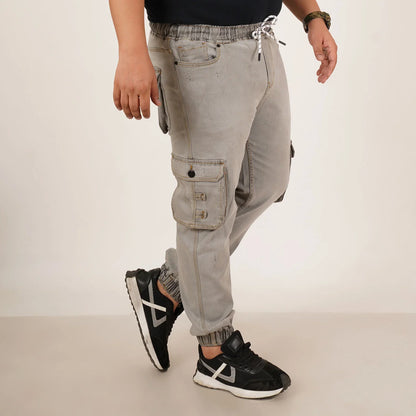 Abfy Zoo Mens Plus Size Loose Fit Light Grey Color Denim Jogger - Style Code "KGDJGR-406060