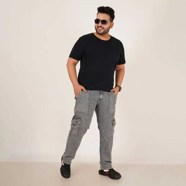 Kagad Mens Plus Size Straight Fit Grey Color Denim Cargo Jeans - Style Code "KGDCR-406049