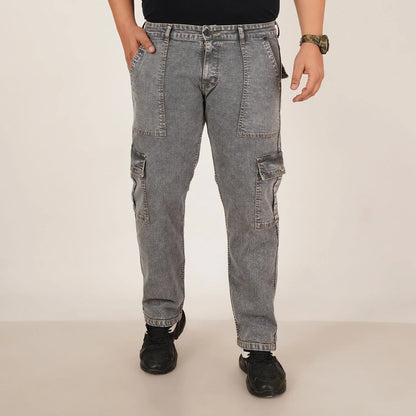Kagad Mens Plus Size Straight Fit Grey Color Denim Cargo Jeans - Style Code "KGDCR-406049