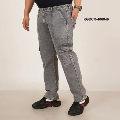 Kagad Mens Plus Size Straight Fit Grey Color Denim Cargo Jeans - Style Code "KGDCR-406049