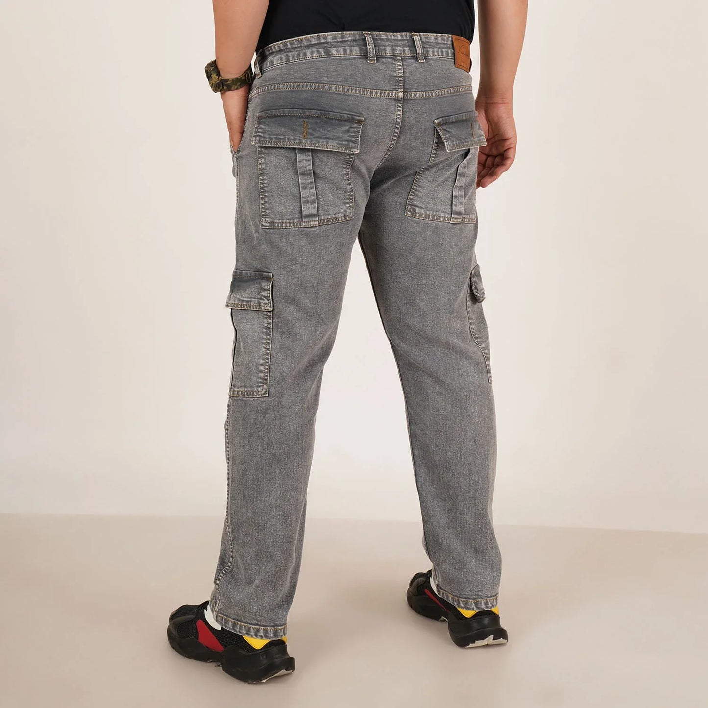 Kagad Mens Plus Size Straight Fit Grey Color Denim Cargo Jeans - Style Code "KGDCR-406049