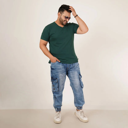 Abfy Zoo Mens Plus Size Loose Fit Light Blue Tint Color Denim Jogger - Style Code "KGDJGR-406059