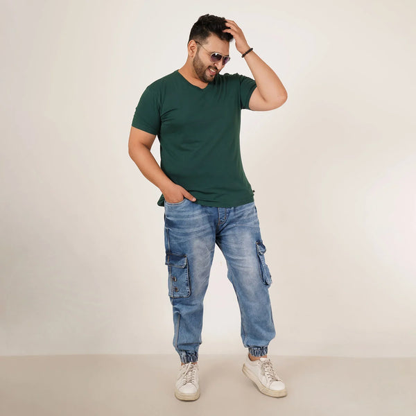 Abfy Zoo Mens Plus Size Loose Fit Light Blue Tint Color Denim Jogger - Style Code "KGDJGR-406059