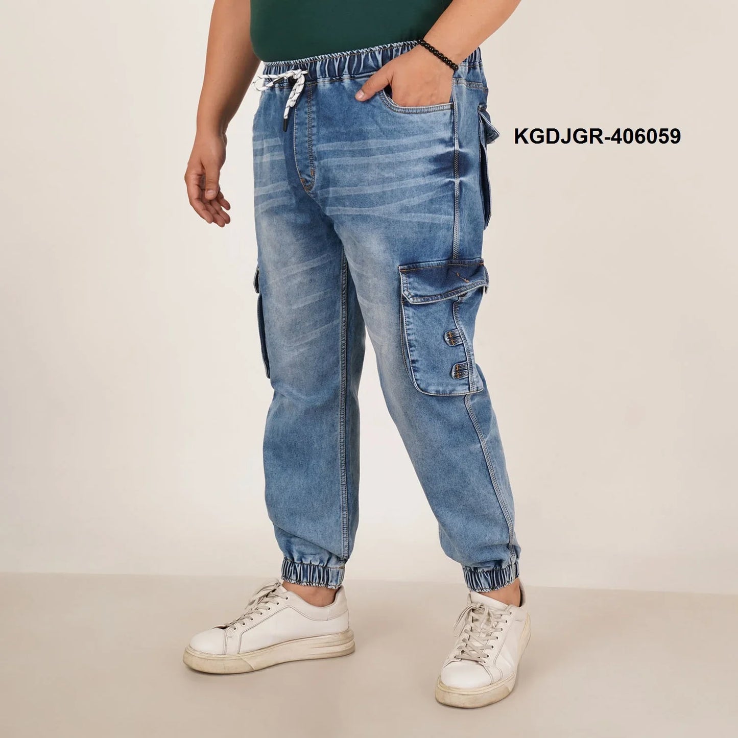 Abfy Zoo Mens Plus Size Loose Fit Light Blue Tint Color Denim Jogger - Style Code "KGDJGR-406059
