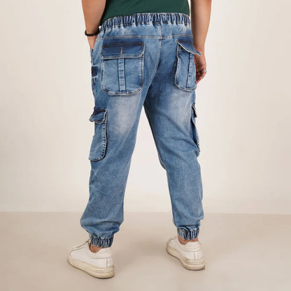 Abfy Zoo Mens Plus Size Loose Fit Light Blue Tint Color Denim Jogger - Style Code "KGDJGR-406059