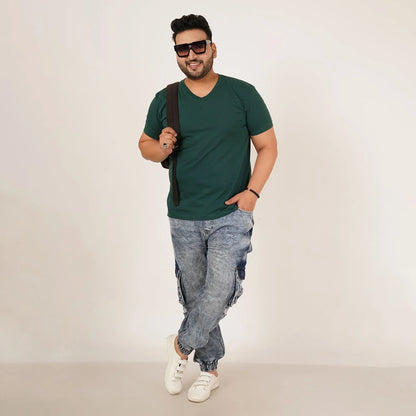 Abfy Zoo Mens Plus Size Loose Fit Air Blue Tint Color Denim Jogger - Style Code "KGDJGR-406058