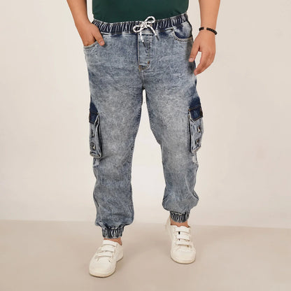 Abfy Zoo Mens Plus Size Loose Fit Air Blue Tint Color Denim Jogger - Style Code "KGDJGR-406058