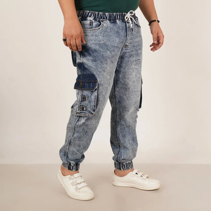 Abfy Zoo Mens Plus Size Loose Fit Air Blue Tint Color Denim Jogger - Style Code "KGDJGR-406058