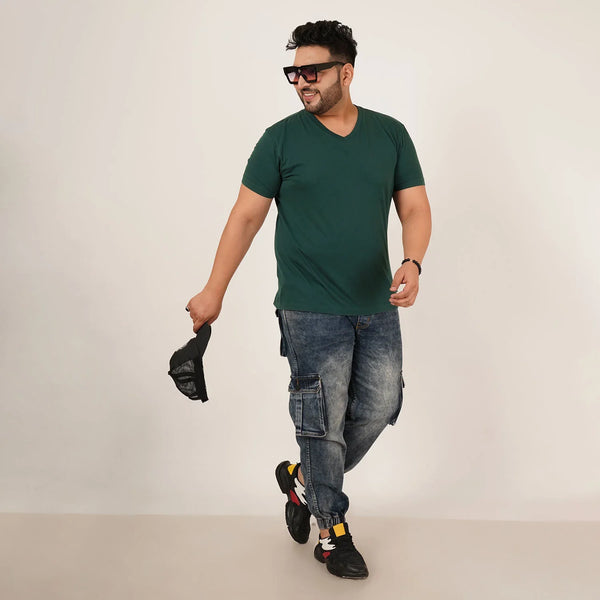 Abfy Zoo Mens Plus Size Loose Fit Mid Blue Tint Color Denim Jogger - Style Code "KGDJGR-406057