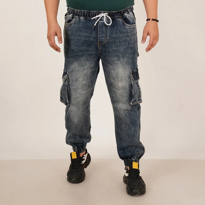 Abfy Zoo Mens Plus Size Loose Fit Mid Blue Tint Color Denim Jogger - Style Code "KGDJGR-406057