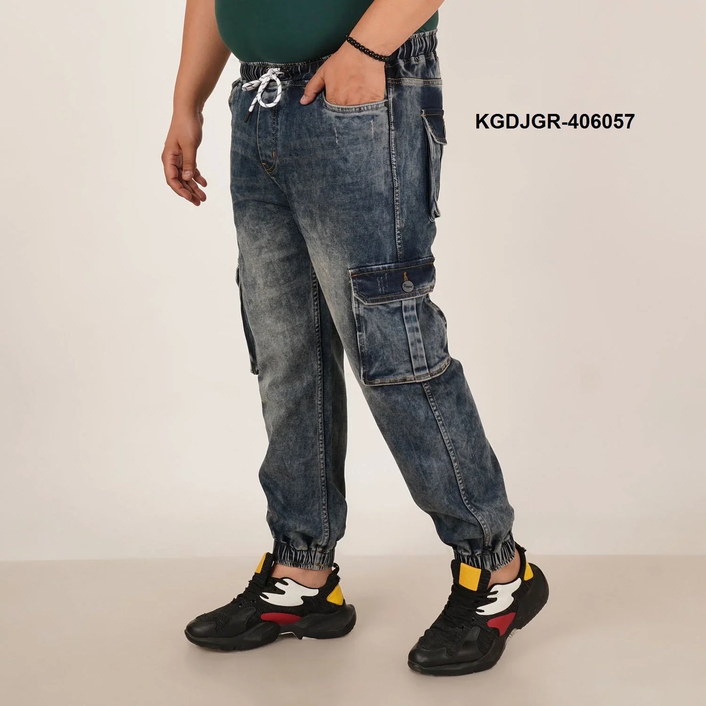 Abfy Zoo Mens Plus Size Loose Fit Mid Blue Tint Color Denim Jogger - Style Code "KGDJGR-406057