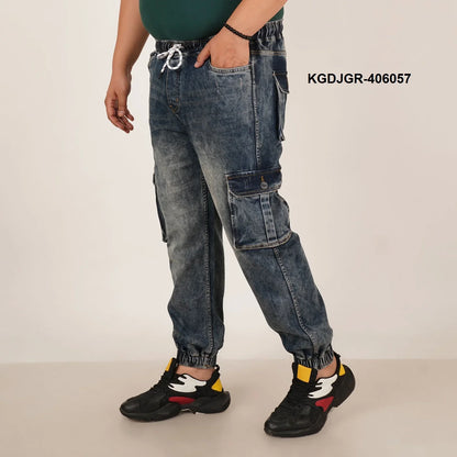 Abfy Zoo Mens Plus Size Loose Fit Mid Blue Tint Color Denim Jogger - Style Code "KGDJGR-406057