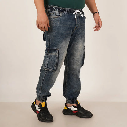 Abfy Zoo Mens Plus Size Loose Fit Mid Blue Tint Color Denim Jogger - Style Code "KGDJGR-406057