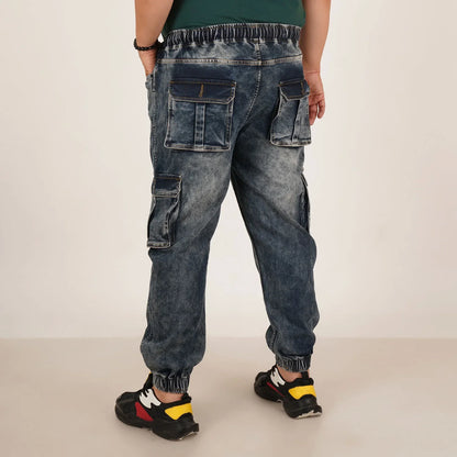 Abfy Zoo Mens Plus Size Loose Fit Mid Blue Tint Color Denim Jogger - Style Code "KGDJGR-406057