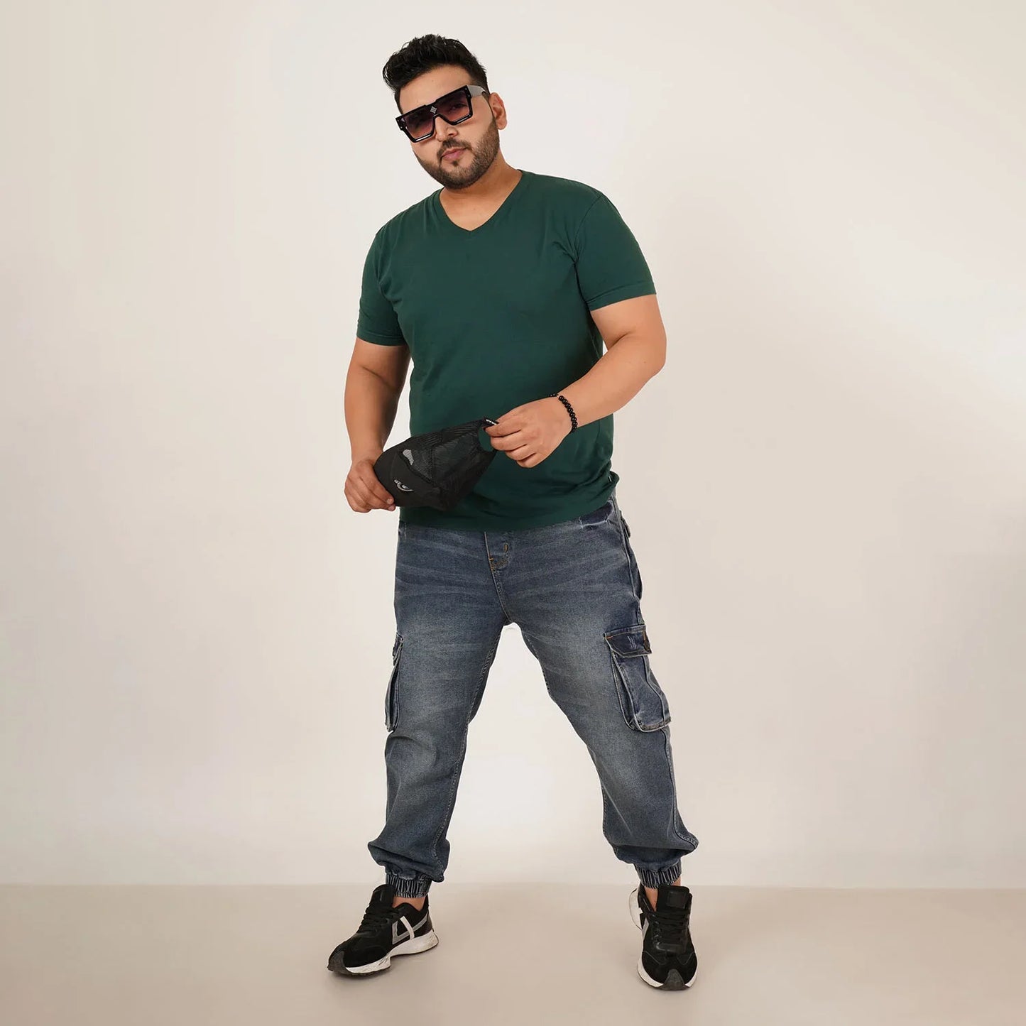 Abfy Zoo Mens Plus Size Loose Fit Faded Blue Tint Color Denim Jogger - Style Code "KGDJGR-406055