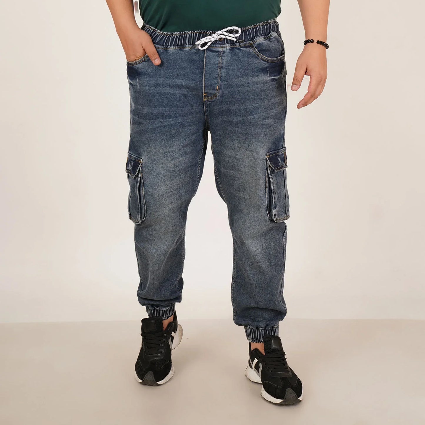 Abfy Zoo Mens Plus Size Loose Fit Faded Blue Tint Color Denim Jogger - Style Code "KGDJGR-406055