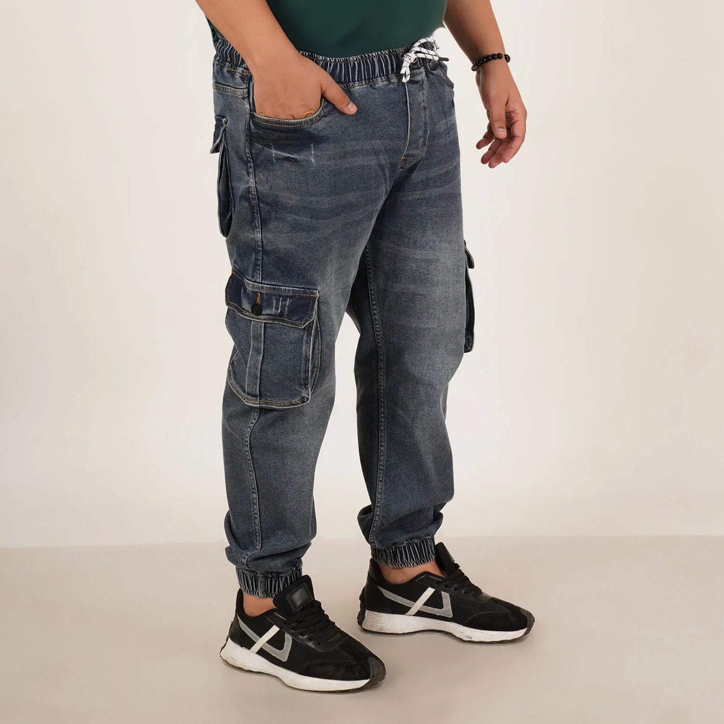 Abfy Zoo Mens Plus Size Loose Fit Faded Blue Tint Color Denim Jogger - Style Code "KGDJGR-406055