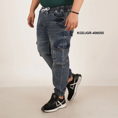 Abfy Zoo Mens Plus Size Loose Fit Faded Blue Tint Color Denim Jogger - Style Code "KGDJGR-406055