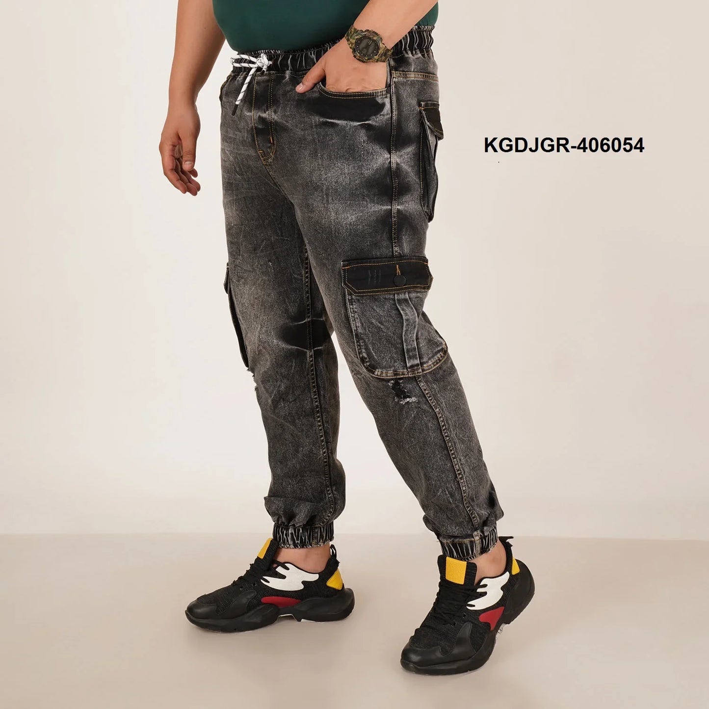 Abfy Zoo Mens Plus Size Loose Fit Charcoal Grey Color Denim Jogger - Style Code "KGDJGR-406054