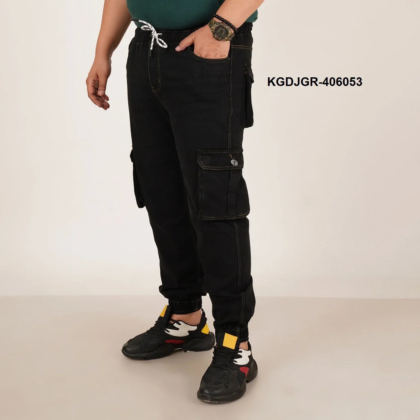 Abfy Zoo Mens Plus Size Loose Fit Black Color Denim Jogger - Style Code "KGDJGR-406053