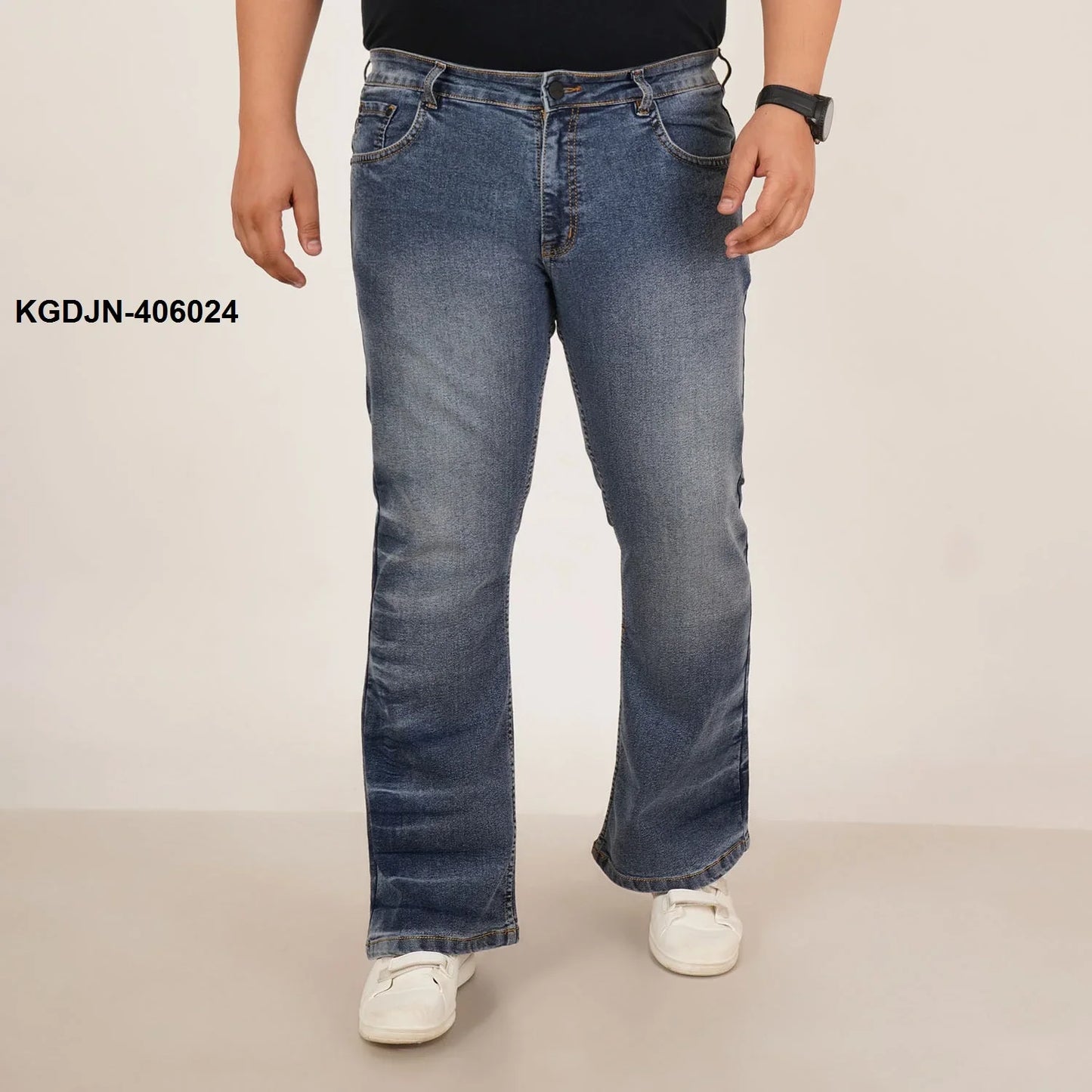 Kagad Mens Plus Size Boot Fit Stone Washed Blue Color Denim Jeans - Style Code "KGDJN-406024