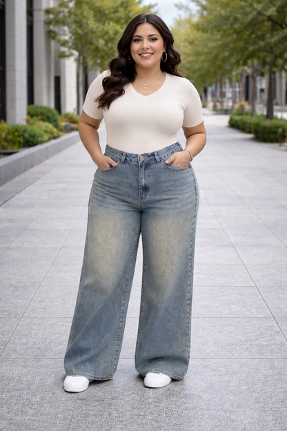 Womens high rise straight loose fit Jeans KGDJNS-404029