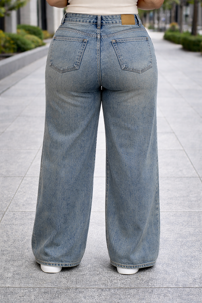 Womens high rise straight loose fit Jeans KGDJNS-404029
