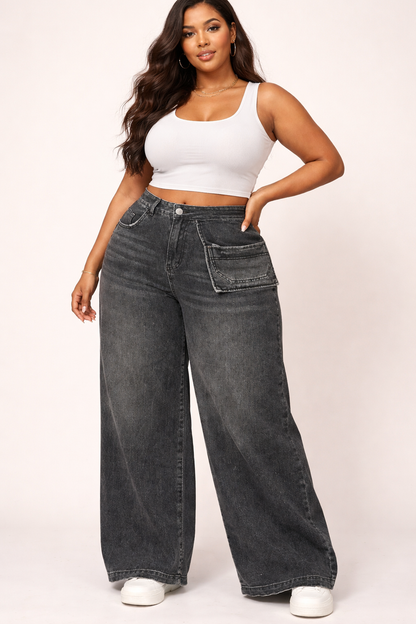 Womens high rise straight loose fit Jeans KGDJNS-404031