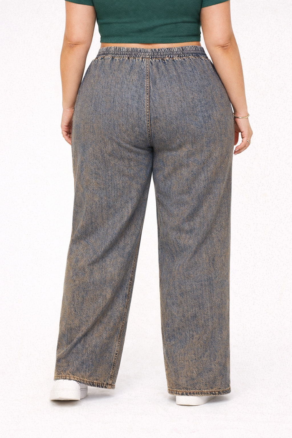 Womens high rise elasticated waist loose straight fit Jeans KGDJNS-404034