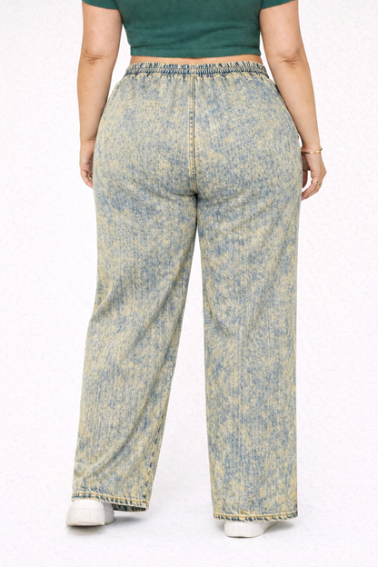 Womens high rise elasticated waist loose straight fit Jeans KGDJNS-404035