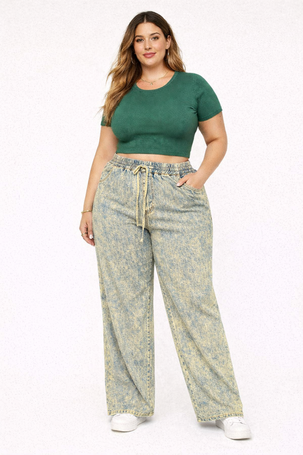 Womens high rise elasticated waist loose straight fit Jeans KGDJNS-404035