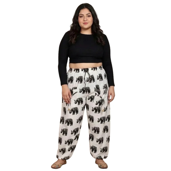 Cotton Harem Pants with Elephant Print & Front Thigh Pockets – Relaxed Fit
