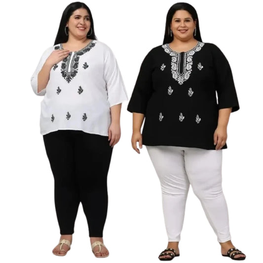 100 Zoo Women's Cotton Kurti with Intricate Embroidery Pack of Two