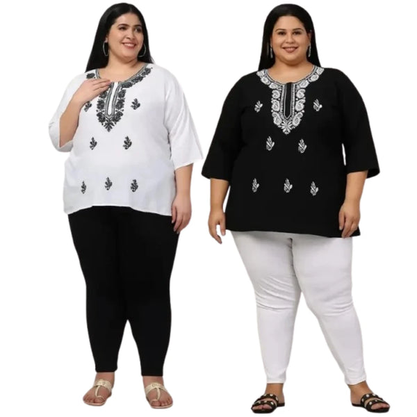 100 Zoo Women's Cotton Kurti with Intricate Embroidery Pack of Two