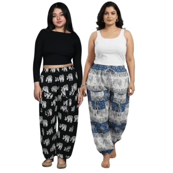Women’s 100% Pure Cotton Elephant Print Harem Pants – Pack of 2