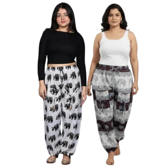 Women’s 100% Pure Cotton Elephant Print Harem Pants – Pack of 2