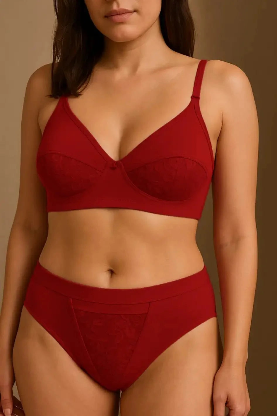 Maroon Cotton Blend Comfort Bra & Panty Set for Women