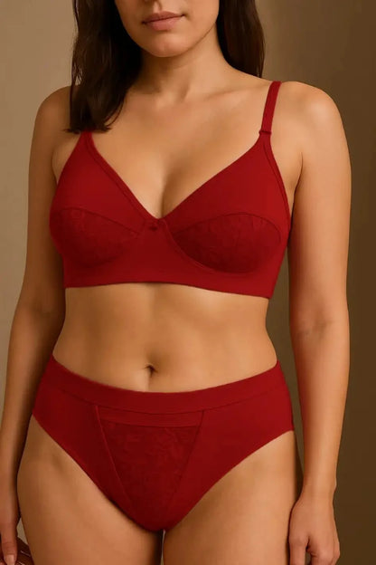 Maroon Cotton Blend Comfort Bra & Panty Set for Women