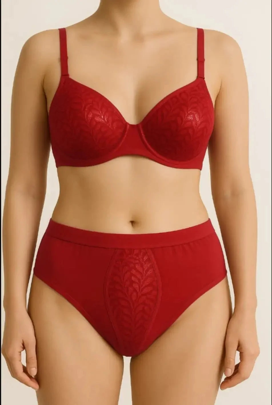 Classic Red Cotton Blend Bra & Panty Set – Comfortable Everyday Lingerie