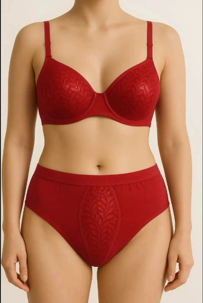 Classic Red Cotton Blend Bra & Panty Set – Comfortable Everyday Lingerie