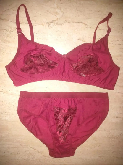Maroon Cotton Blend Comfort Bra & Panty Set for Women
