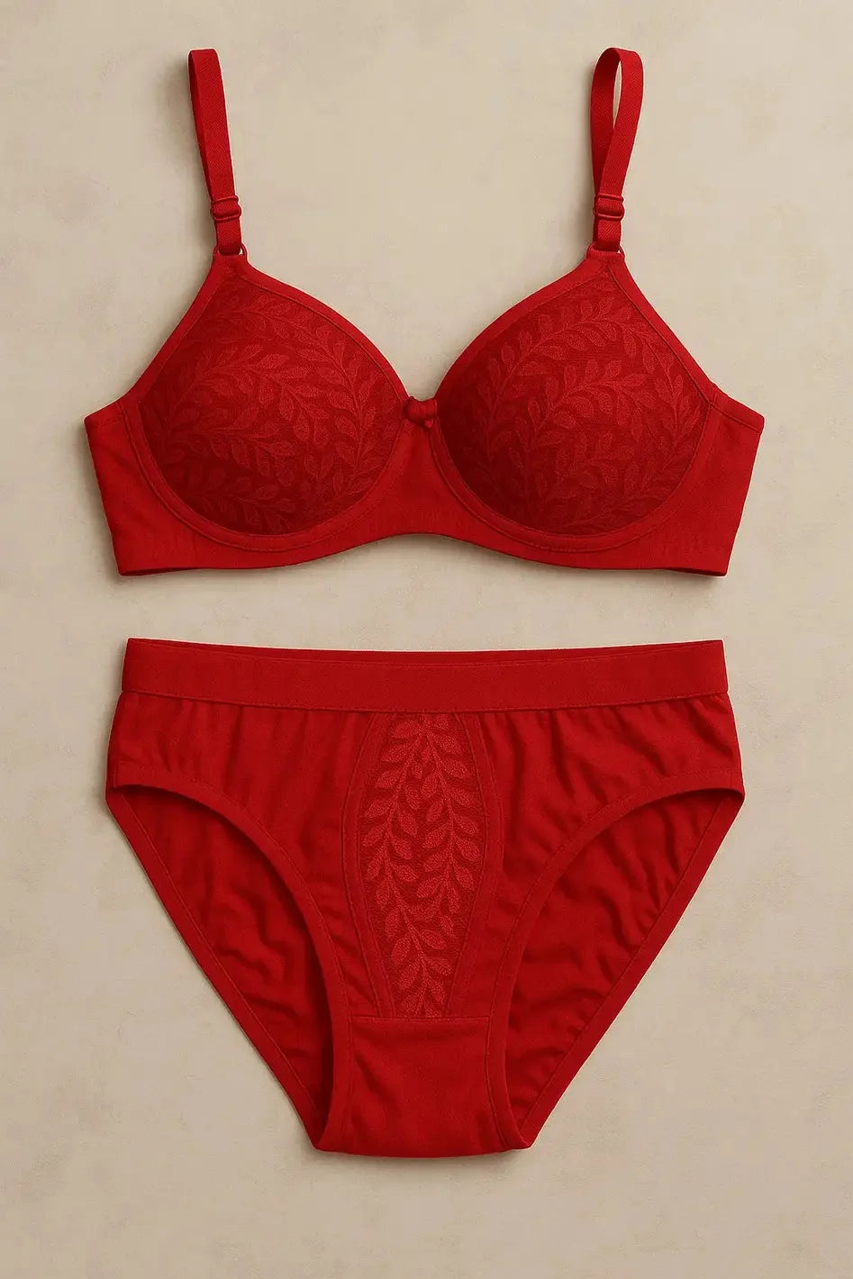 Classic Red Cotton Blend Bra & Panty Set – Comfortable Everyday Lingerie