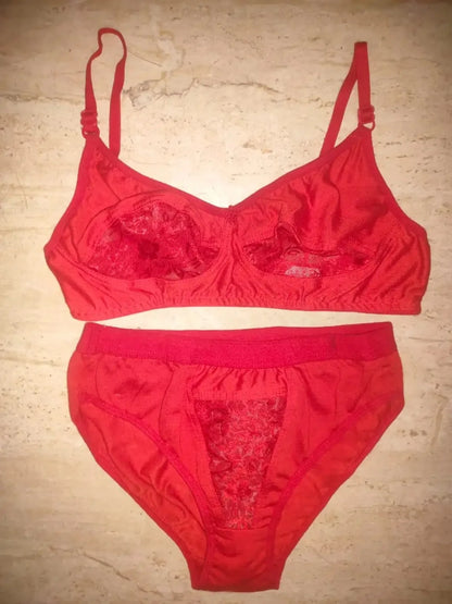Bold Red Cotton Blend Bra & Panty Set – Everyday Comfort Lingerie
