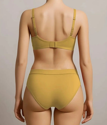 Mustard Yellow Cotton Blend Bra & Panty Set – Soft Comfort Everyday Lingerie