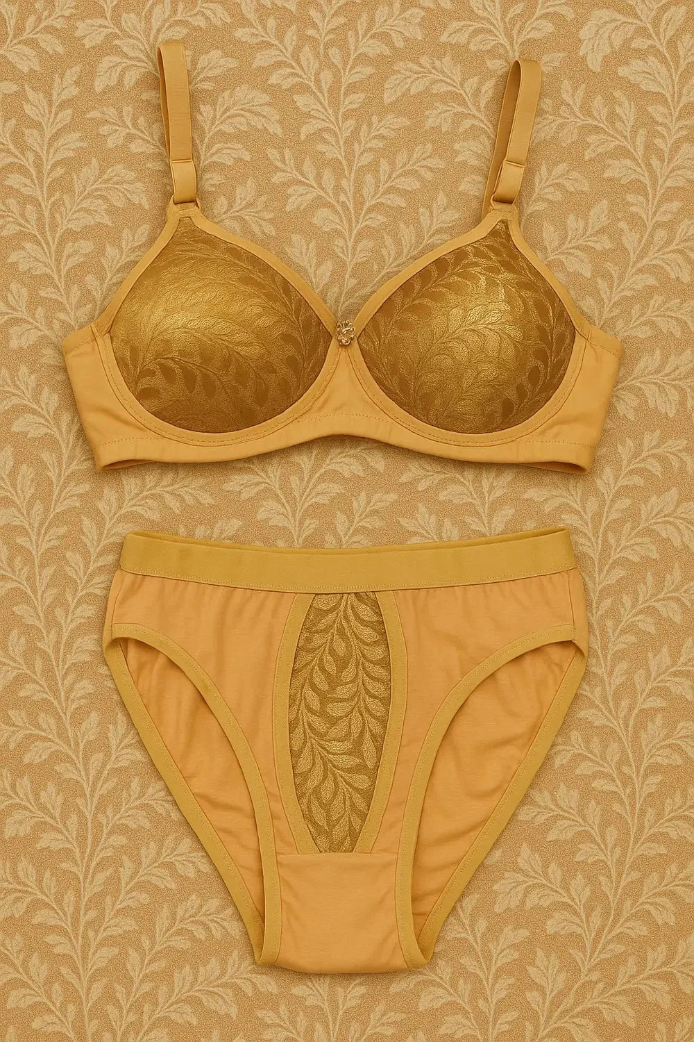 Mustard Yellow Cotton Blend Bra & Panty Set – Soft Comfort Everyday Lingerie