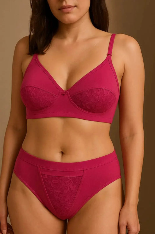 Soft Pink Cotton Blend Bra & Panty Set – Comfortable Everyday Lingerie