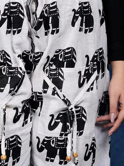 Cotton Harem Pants with Elephant Print & Front Thigh Pockets – Relaxed Fit